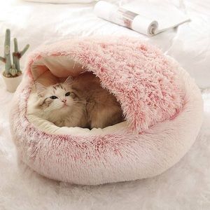 Plush pink calming pet bed 40 centimeters in diameter- small